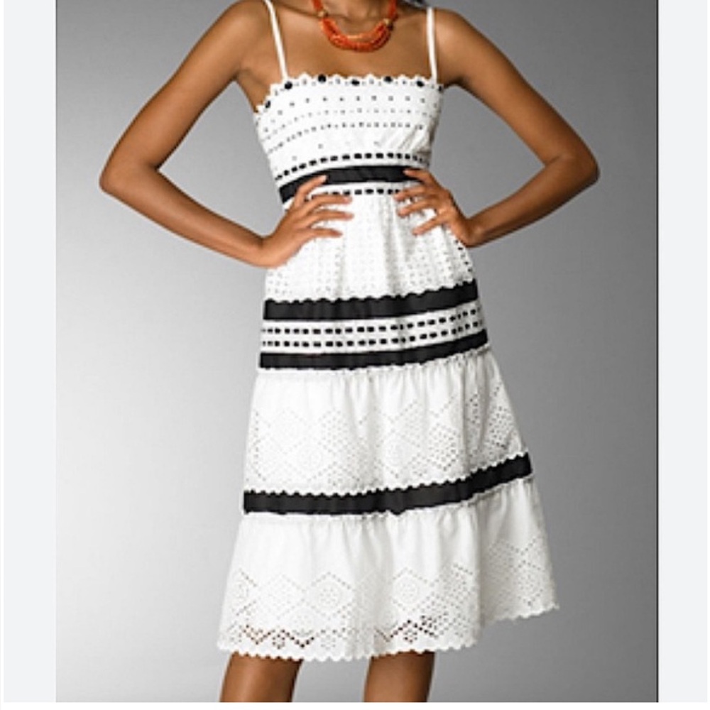 BCBGMaxAzria White and Black Spaghetti Strap Sundress